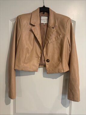 Bagatelle Faux Leather Cropped Blazer Jacket